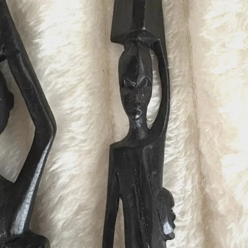 Hand Carved Ebony Wood African Women & Baby Statue Figures